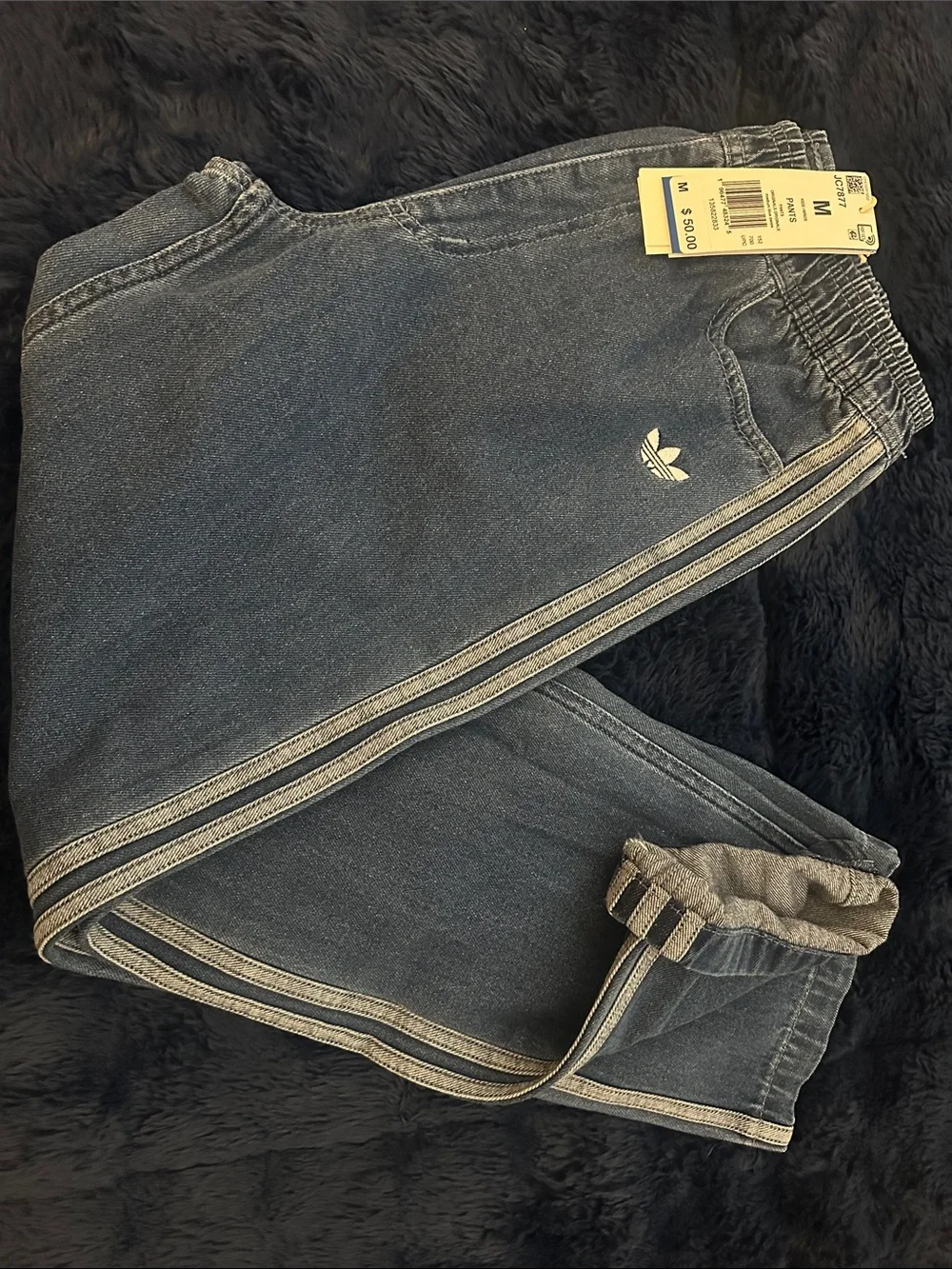 Adidas Originals Kids Denim 3-Stripes Pants Medium NWT Y2K unisex
